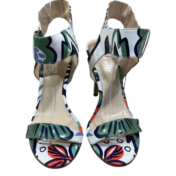 Nine West Brodea Strappy Sandals Heels Floral Size 6.5 Hook Loop Closure - Picture 3 of 13